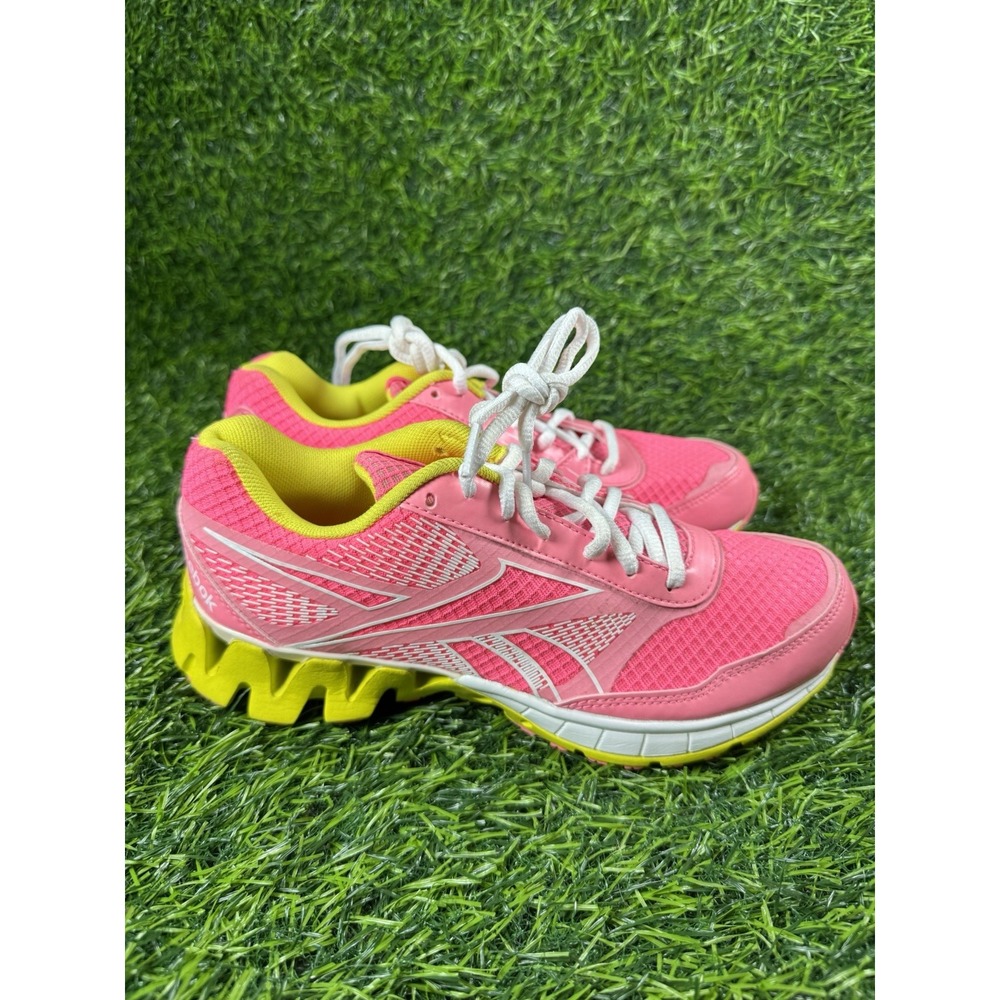 Reebok Running ZigTech Strap Pink Yellow Mesh Shoes Womens Size 6 Fast Ship 2